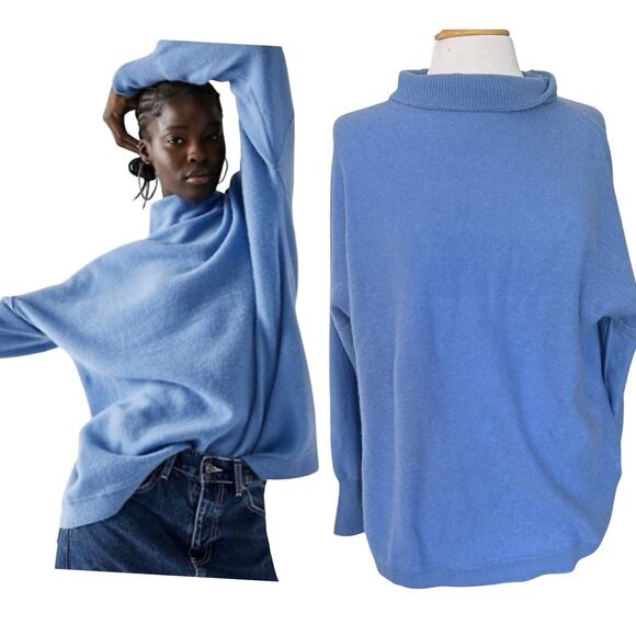 Free People 100% Cashmere Ottoman Slouchy Oversized Tunic Sweater Blue Size XS - Picture 1 of 11